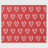 Wit op rood handgetekende harten cadeaupapier (Vlak)