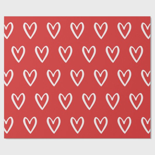 Wit op rood handgetekende harten cadeaupapier (Vlak)