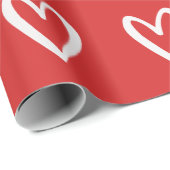Wit op rood handgetekende harten cadeaupapier (Rol Hoek)