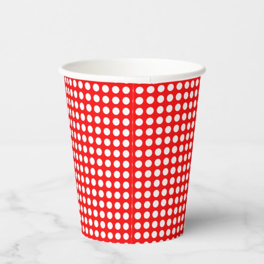 Wit op Rood Klein Grootte Horizontale Polka Dots Papieren Bekers (Rechts)
