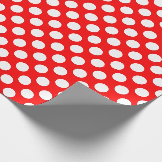 Wit op rood Medium Size Polka Dots Cadeaupapier (Hoek)
