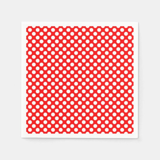 Wit op Rood Medium Size Polka Dots Papier Servet (Voorkant)