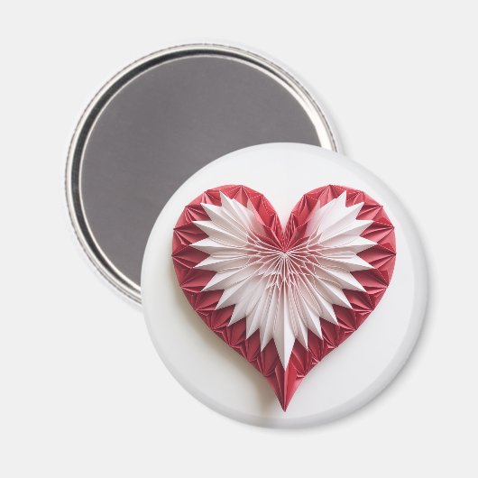 Wit op rood origami hart magneet (Voorkant / Achterkant)