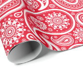 Wit op rood  paisleypatroon cadeaupapier (Rol Hoek)