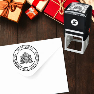 Wit op rood Scandinavische kerstboom Adres Zelfinktende Stempel