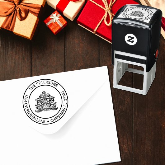 Wit op rood Scandinavische kerstboom Adres Zelfinktende Stempel