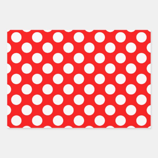 Wit op rood Verschillende Grootte Polka Dots Inpakpapier Vel (Voorkant)