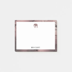 Wit op Roos Gold Marble, Elephant & Border, naam Post-it® Notes