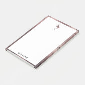 Wit op Roos Gold Marble, Flamingo & Border, Naam Post-it® Notes (Schuin)