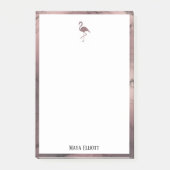 Wit op Roos Gold Marble, Flamingo & Border, Naam Post-it® Notes (Voorkant)
