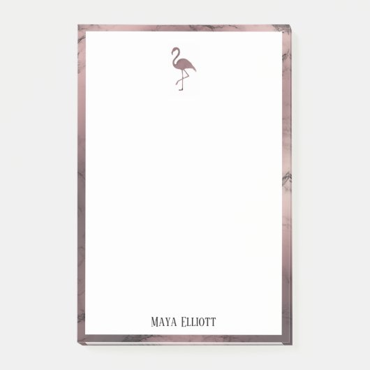 Wit op Roos Gold Marble, Flamingo & Border, Naam Post-it® Notes (Voorkant)