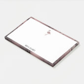 Wit op Roos Gold Marble, Flamingo & Border, Naam Post-it® Notes (Schuin)