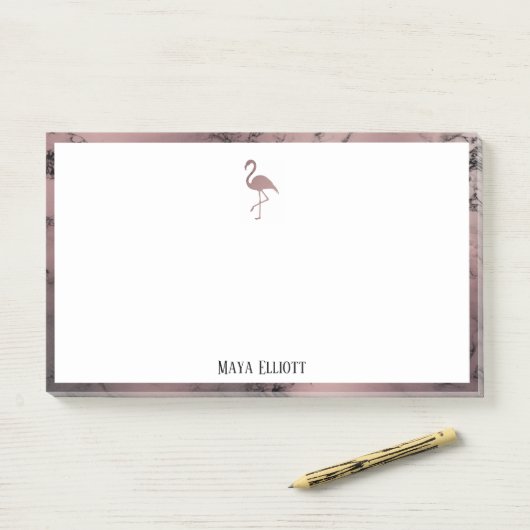 Wit op Roos Gold Marble, Flamingo & Border, Naam Post-it® Notes (Op bureau)