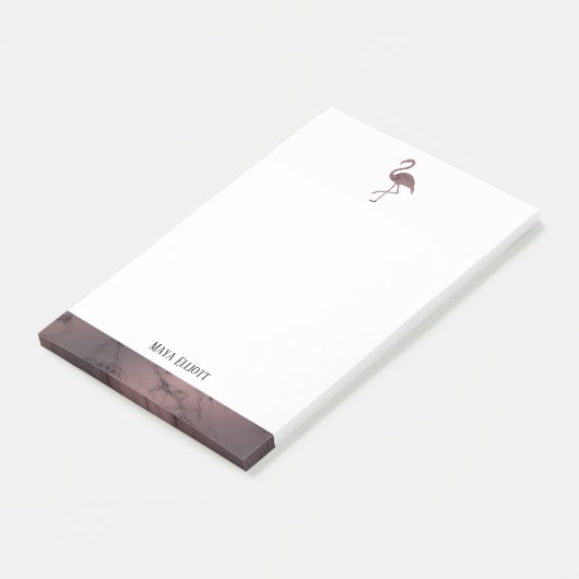 Wit op Roos Gold Marble, Flamingo & Border, Naam Post-it® Notes (Schuin)