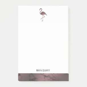Wit op Roos Gold Marble, Flamingo & Border, Naam Post-it® Notes