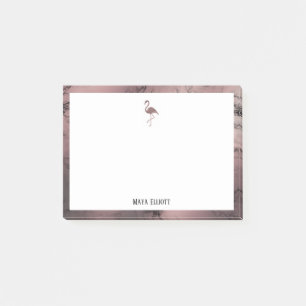 Wit op Roos Gold Marble, Flamingo & Border, Naam Post-it® Notes