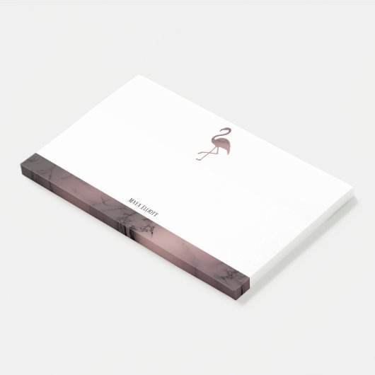 Wit op Roos Goud Marmer Flamingo & Rand, Naam Post-it® Notes (Schuin)