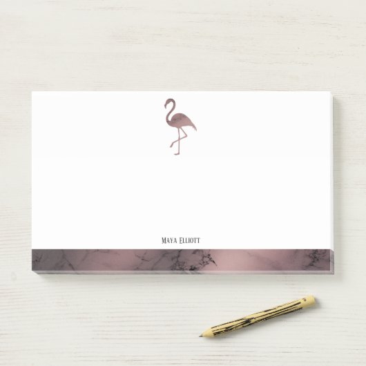 Wit op Roos Goud Marmer Flamingo & Rand, Naam Post-it® Notes (Op bureau)
