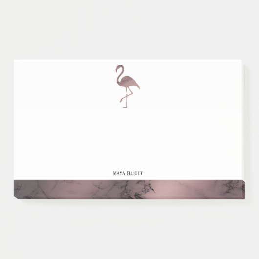 Wit op Roos Goud Marmer Flamingo & Rand, Naam Post-it® Notes (Voorkant)