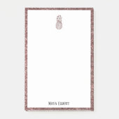 Wit op Roos Gouden Faux Glitter Ananas & Rand Post-it® Notes (Voorkant)