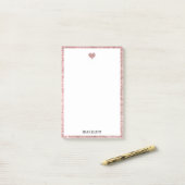 Wit op Roos Gouden Faux Glitter Hart & Rand Post-it® Notes (Op bureau)