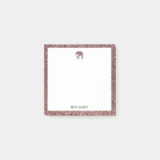 Wit op Roos Gouden Faux Glitter Olifant & Rand Post-it® Notes (Voorkant)