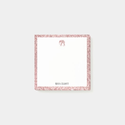 Wit op Roos Gouden Faux Glitter Olifant & Rand Post-it® Notes (Voorkant)