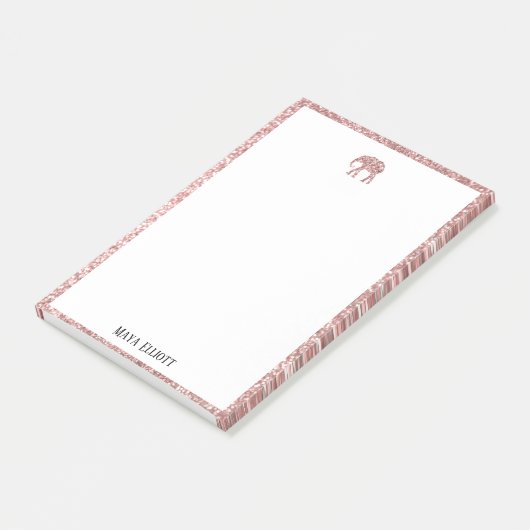Wit op Roos Gouden Faux Glitter Olifant & Rand Post-it® Notes (Schuin)
