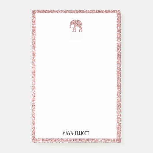 Wit op Roos Gouden Faux Glitter Olifant & Rand Post-it® Notes (Voorkant)