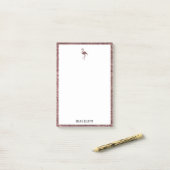 Wit op Roos Gouden Glitter Flamingo & Rand, Naam Post-it® Notes (Op bureau)