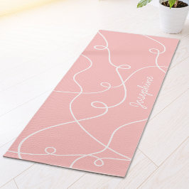 Wit op roze geometrisch luspatroon en naam yogamat