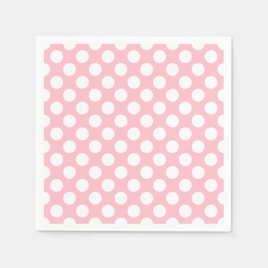 Wit op Roze Groot Grootte Polka Dots Papier Servet (Voorkant)