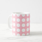 Wit op Roze Grote Grootte Horizontale Polka Dots Koffiemok (Voorkant links)
