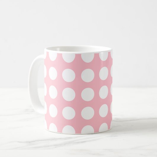Wit op Roze Grote Grootte Horizontale Polka Dots Koffiemok (Voorkant links)