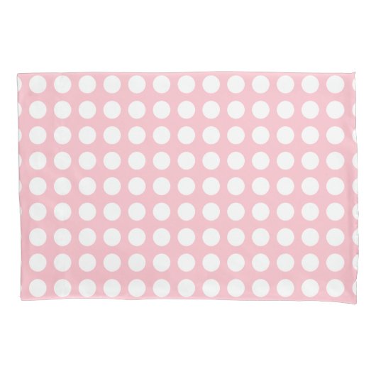Wit op Roze Grote Grootte Horizontale Polka Dots Kussensloop (Voorkant)