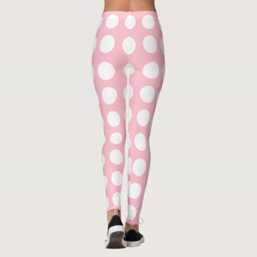 Wit op Roze Grote Grootte Horizontale Polka Dots Leggings (Achterkant)