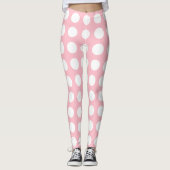 Wit op Roze Grote Grootte Horizontale Polka Dots Leggings (Voorkant)