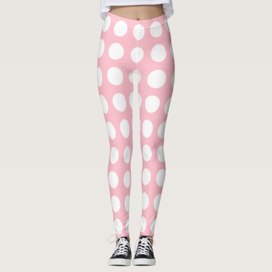 Wit op Roze Grote Grootte Horizontale Polka Dots Leggings (Voorkant)