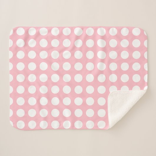 Wit op Roze Grote Grootte Horizontale Polka Dots Sherpa Deken (Voorkant (horizontaal))