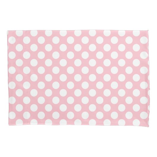 Wit op Roze Grote Grootte Polka Dots Kussensloop (Voorkant)