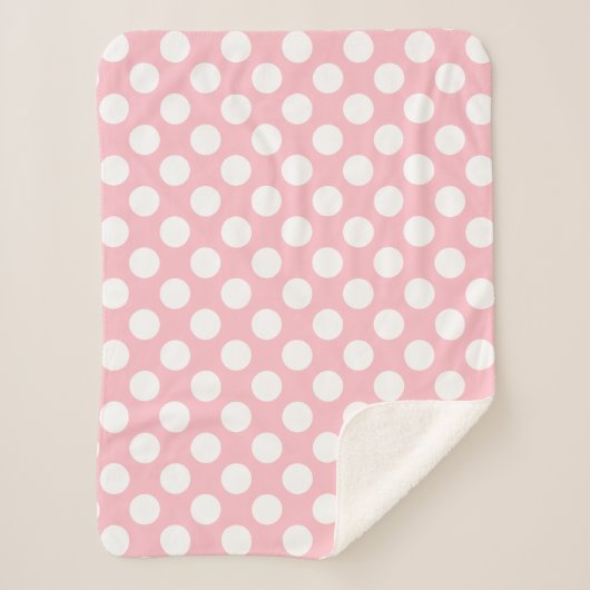 Wit op Roze Grote Grootte Polka Dots Sherpa Deken (Voorkant)