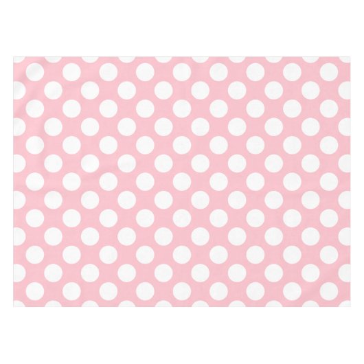 Wit op Roze Grote Grootte Polka Dots Tafelkleed (Voorkant (Horizontaal))