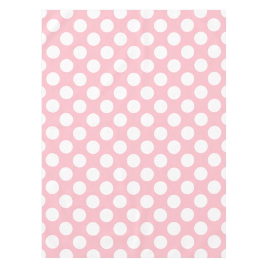 Wit op Roze Grote Grootte Polka Dots Tafelkleed (Voorkant)