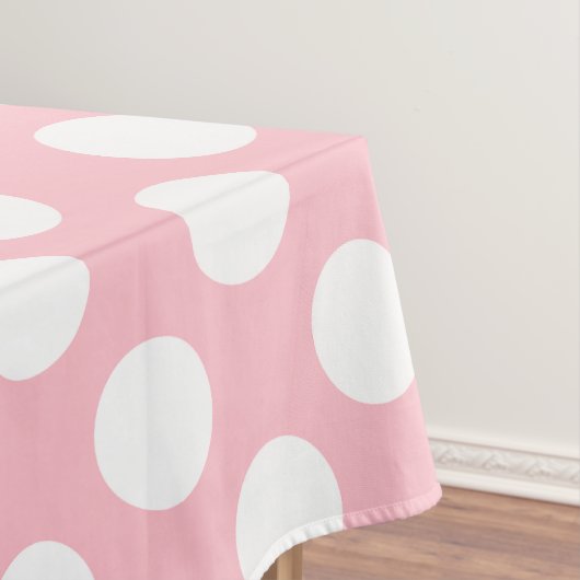 Wit op Roze Grote Grootte Polka Dots Tafelkleed (Voorbeeld)