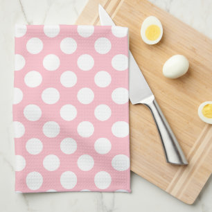 Wit op Roze Grote Grootte Polka Dots Theedoek