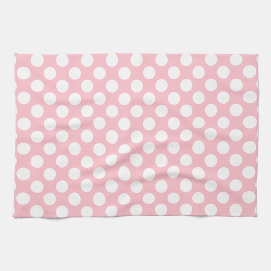 Wit op Roze Grote Grootte Polka Dots Theedoek (Horizontaal)