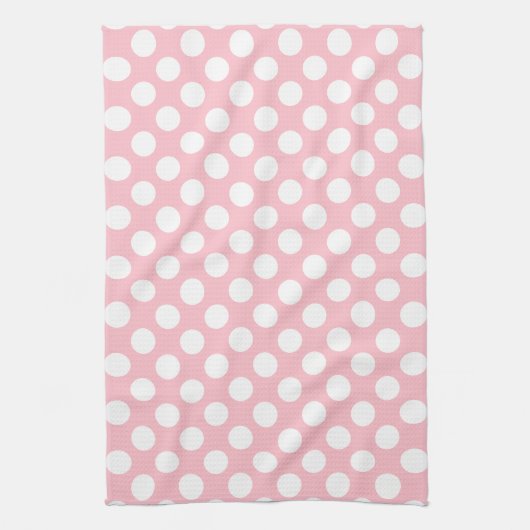 Wit op Roze Grote Grootte Polka Dots Theedoek (Verticaal)