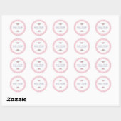 Wit op roze kant bloemboeket accent ronde sticker (Vel)