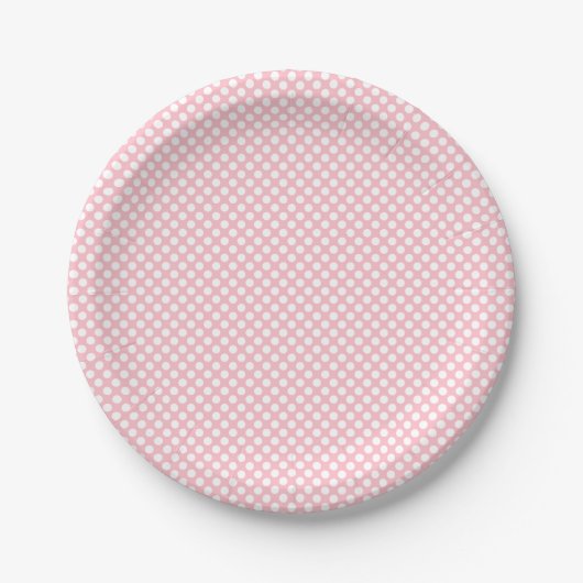 Wit op Roze Kleine Grootte Polka Dots Papieren Bordje (Voorkant)