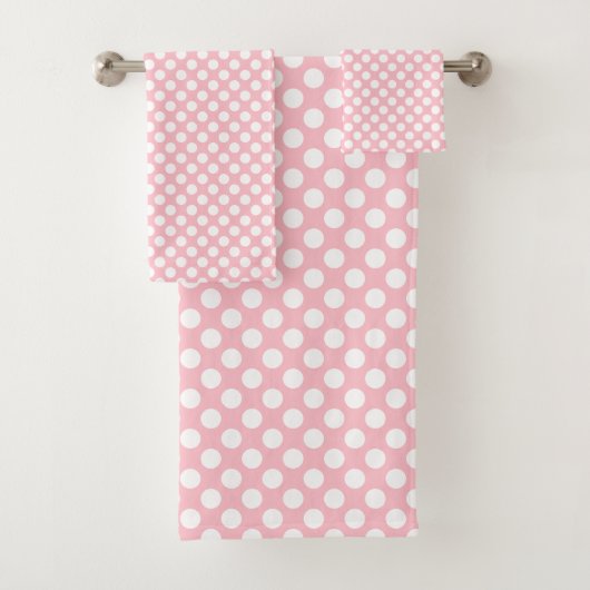 Wit op Roze Medium Size Polka Dots Bad Handdoek (Insitu)